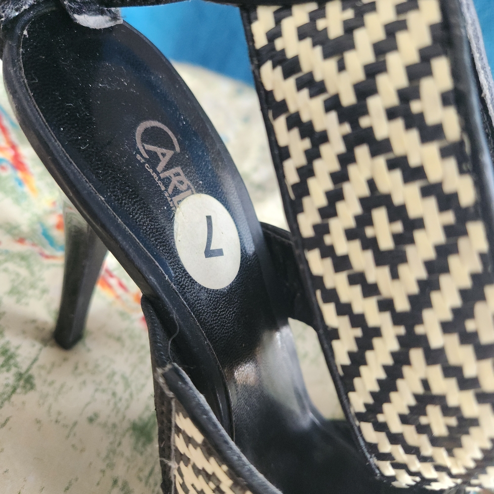 Carlos Miele Black and Cream Geometric Heels